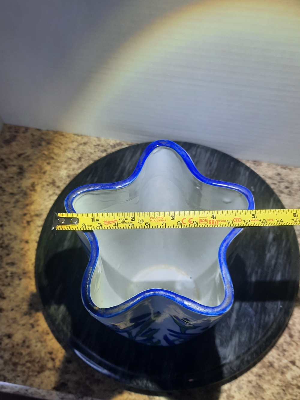 Mid-century Blue Floral Ceramic Vase - Picture 7 of 8